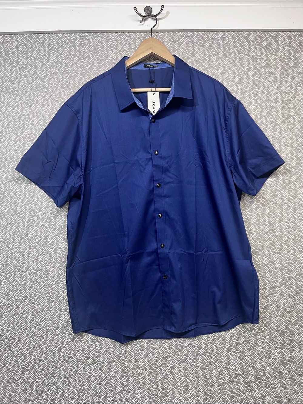 🆕 2XL JMIERR Men's Short-Sleeve Button-Up Shirt in Deep Blue NWT